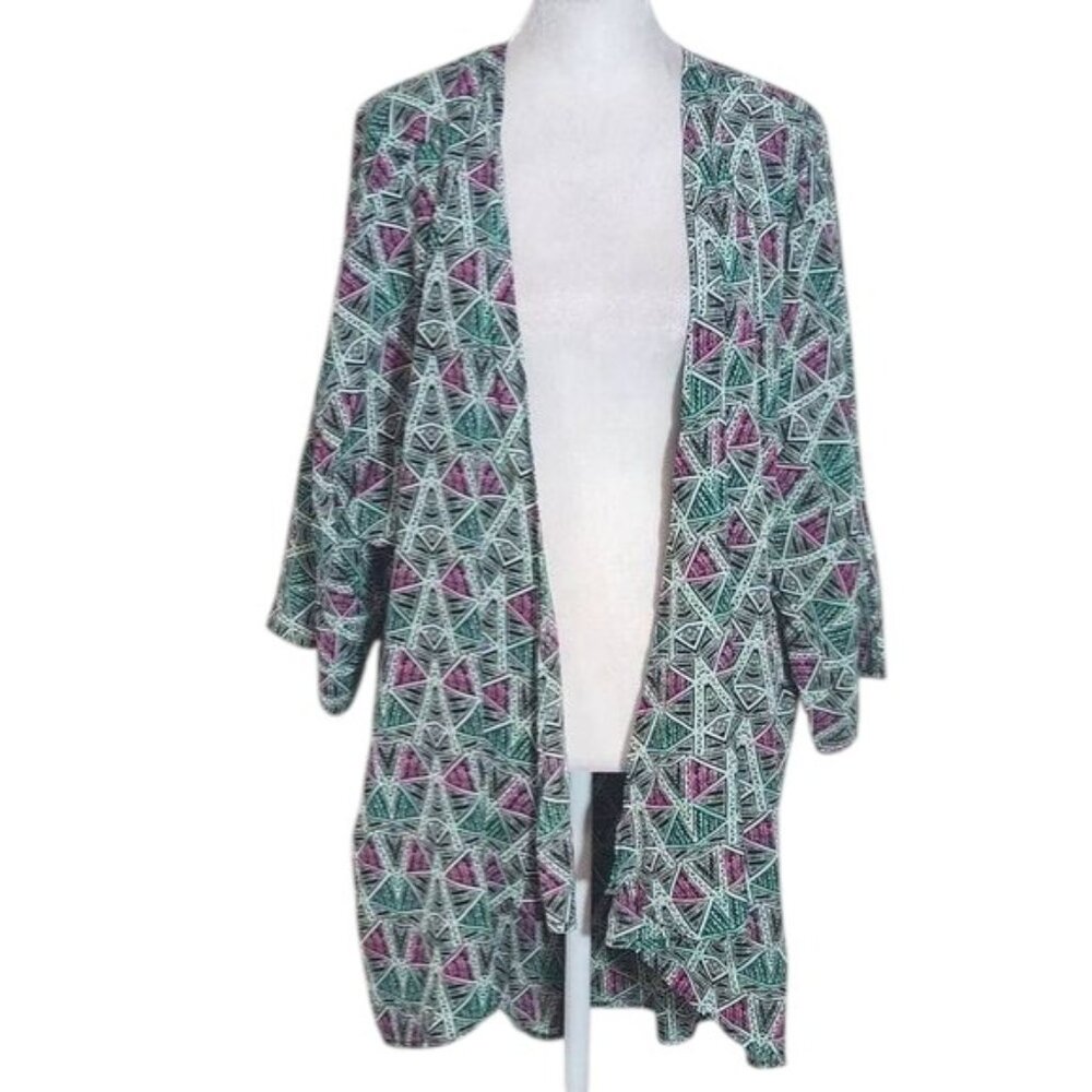 Lularoe Geometric Print Green and Pink Kimono Size Large Lularoe Colorful Kimono